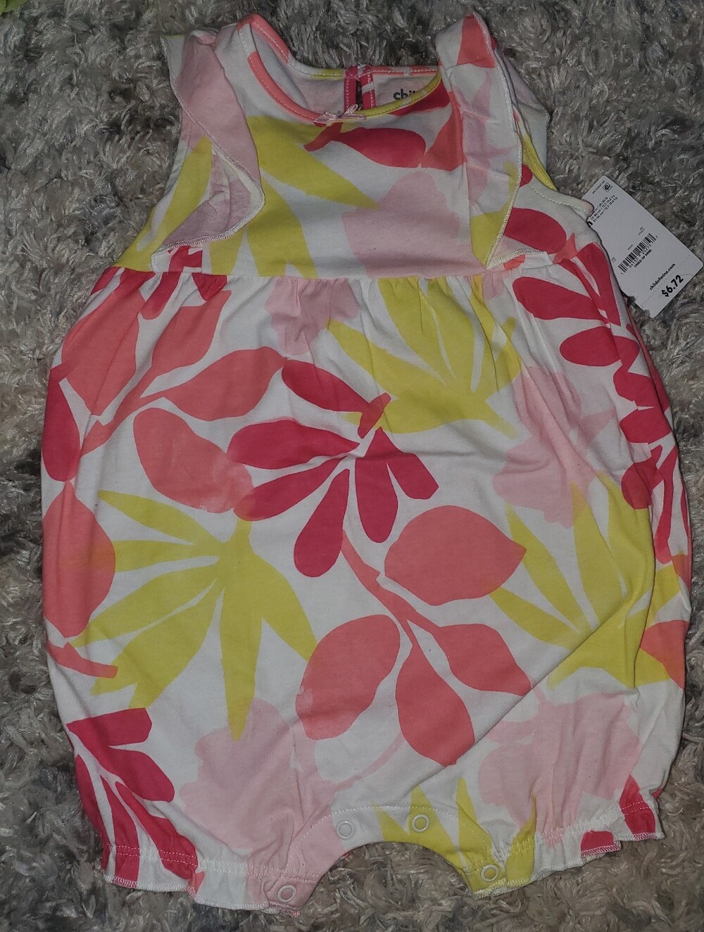 24 Month Floral Leaf Romper in Pink, Coral & Yellow